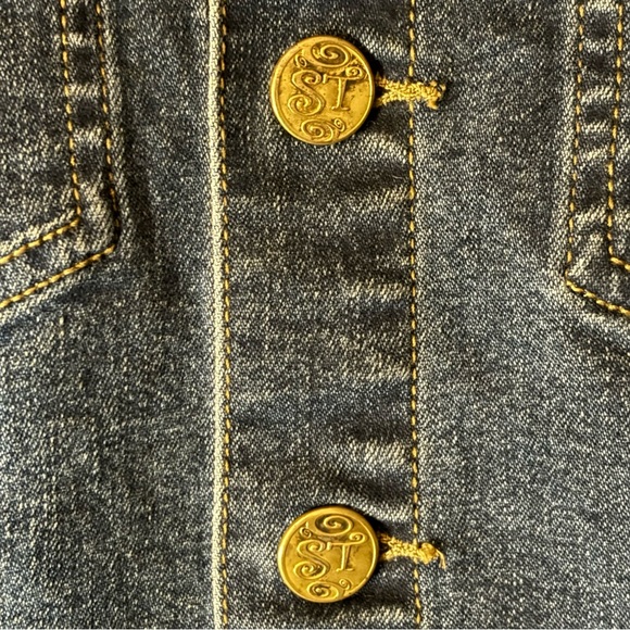 Sassy Thai Denim Jean Jacket Embellished Butterfly Embroidered Lace Size Large - Picture 7 of 13